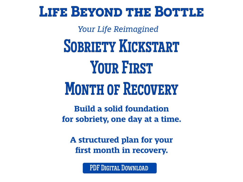 Life Beyond the Bottle Sobriety Kickstart workbook cover page. Blue text on a white background.