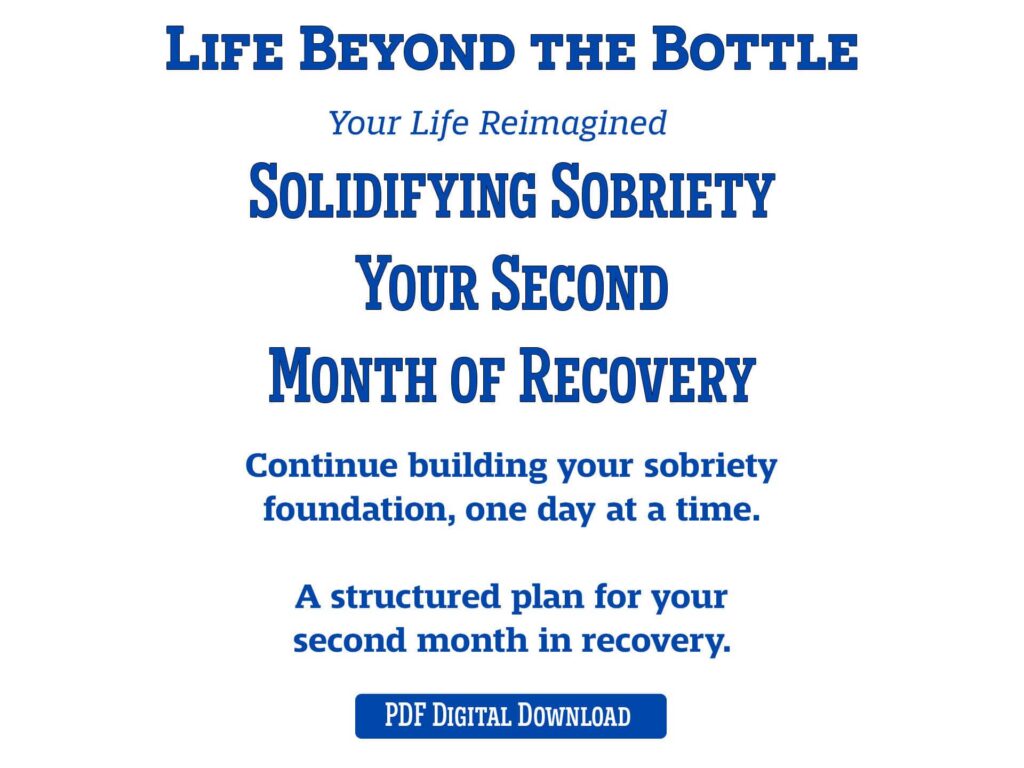 Life Beyond the Bottle Solidifying Sobriety workbook cover page. Blue text on a white background.