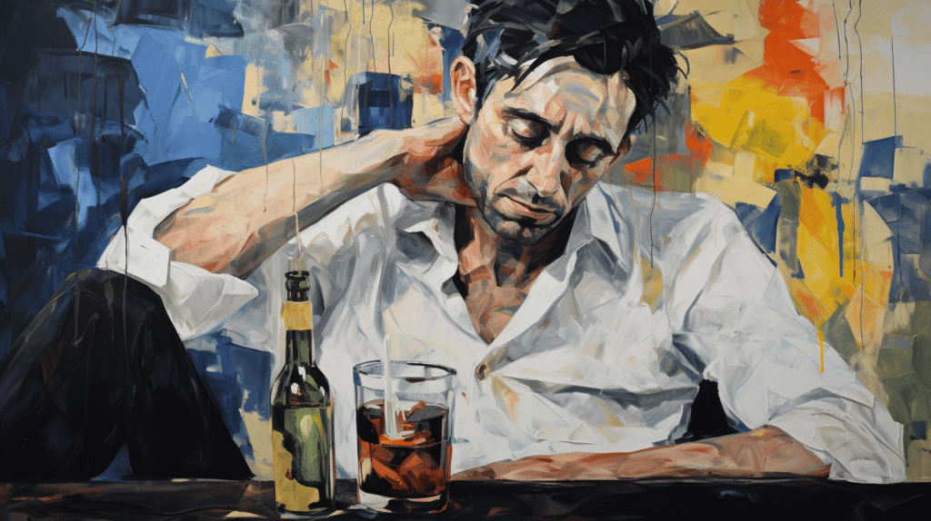 A man drinking alcohol at a bar.